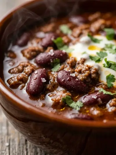 Crockpot Chili with Ground Beef and Beans