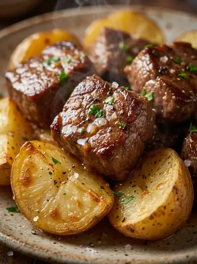 Crockpot Garlic Butter Steak Bites and Potatoes