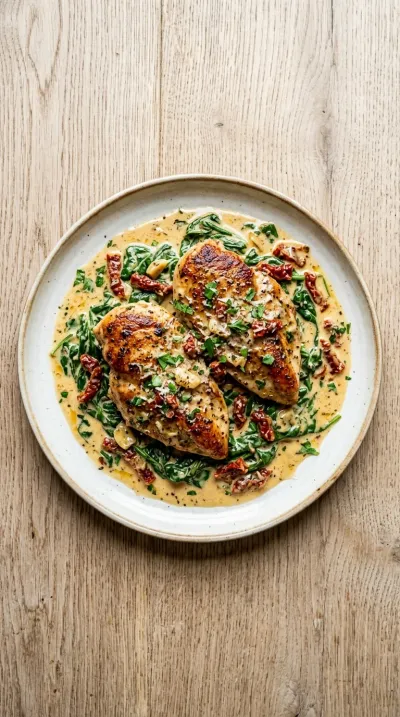 Creamy Tuscan Chicken with Spinach & Sun-Dried Tomatoes - cooking process