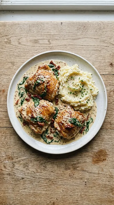 Creamy Garlic Chicken Thighs – Easy One-Pan Dinner - cooking process