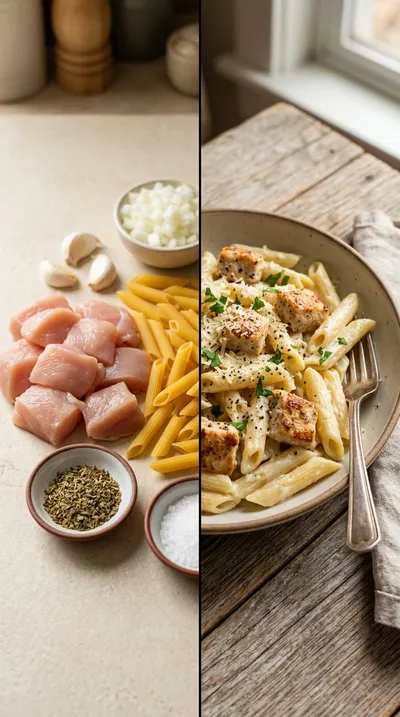 Creamy Garlic Parmesan Chicken Pasta One Pot - ready to serve