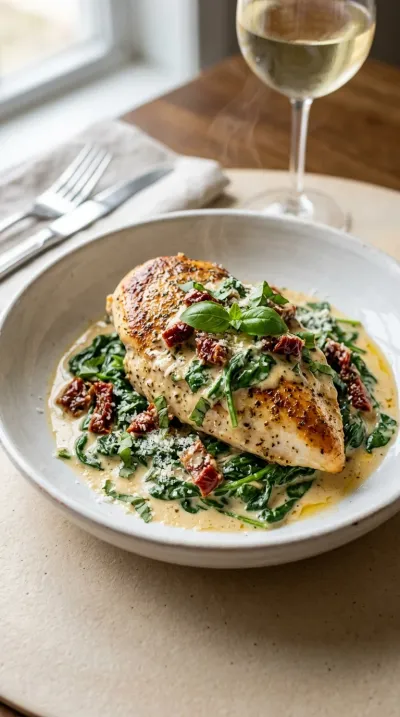 Creamy Tuscan Chicken with Spinach & Sun-Dried Tomatoes