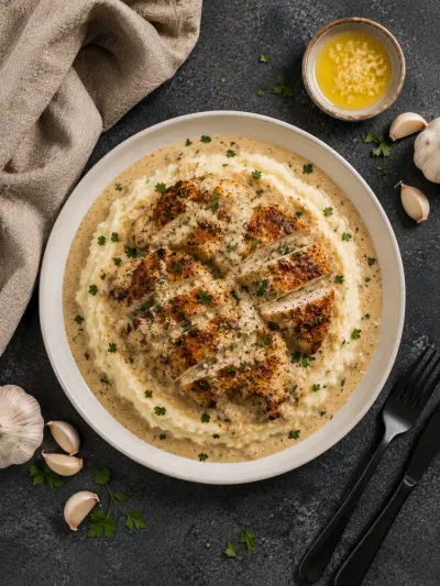 Creamy Garlic Chicken With Mashed Potatoes - cooking process