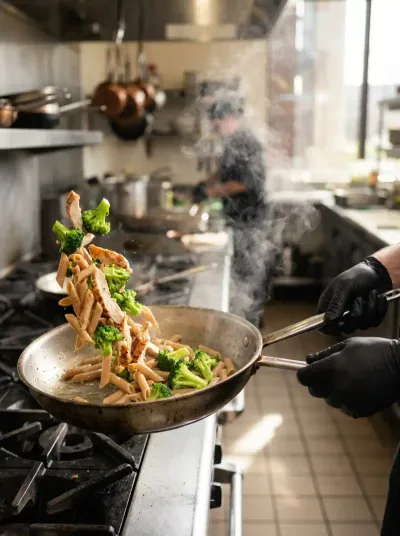 High Protein Rotisserie Chicken Broccoli Pasta - ready to serve