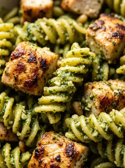 Easy Chicken Pesto Pasta Salad - ready to serve