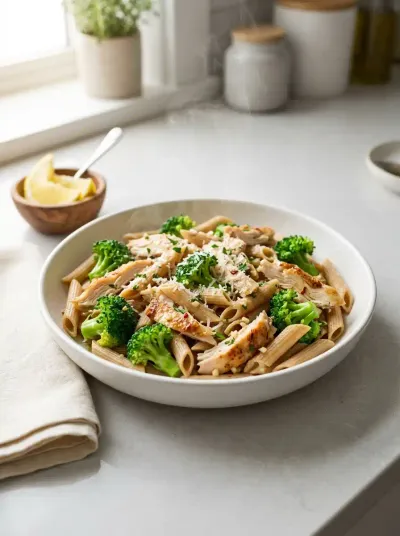 High Protein Rotisserie Chicken Broccoli Pasta