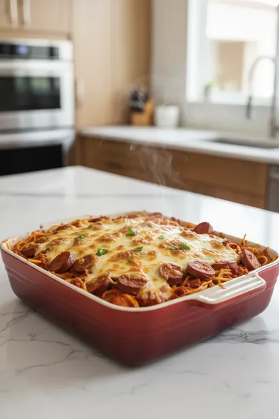 Baked Spaghetti Casserole With Chicken Sausage