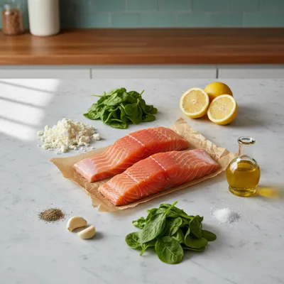 Baked Stuffed Salmon With Spinach and Feta - cooking process