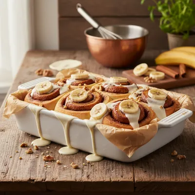 Banana Bread Cinnamon Rolls with Cream Cheese Frosting