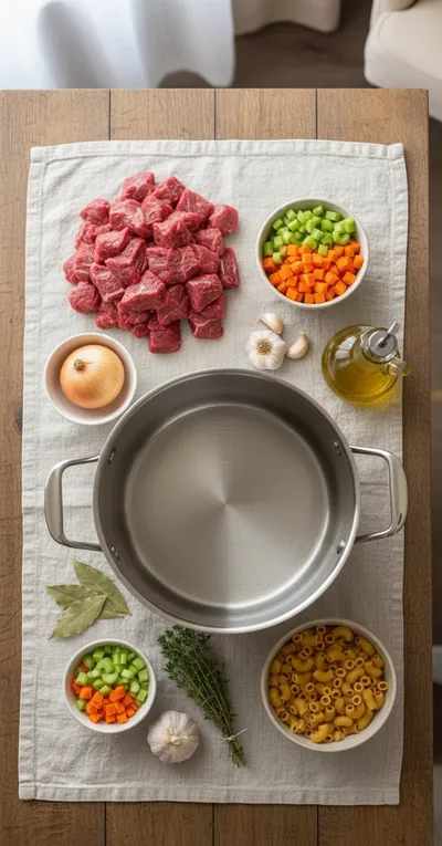 Beef and Macaroni Soup – Hearty Comfort Food - ingredients preparation