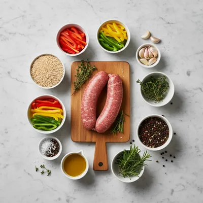 Beef Sausage and Rice Skillet - ingredients preparation