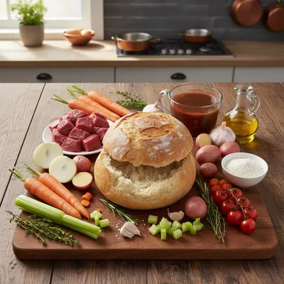 Beef Stew in a Bread Bowl Recipe - cooking process