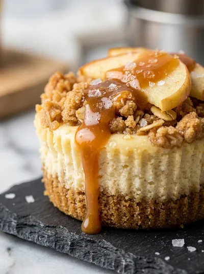 Caramel Apple Crisp Mini Cheesecakes