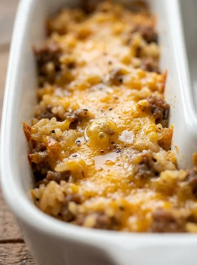 Cheesy Ground Beef and Rice Casserole
