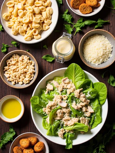 Chicken Caesar Pasta Salad - ingredients preparation