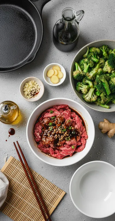 Chinese Beef and Broccoli – One Pan Takeout - ingredients preparation