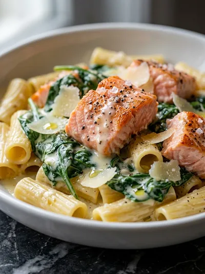 Creamy Salmon Spinach Pasta – Ready in 25 Minutes