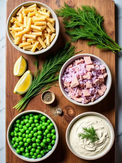 Creamy Tuna Pasta Salad - ingredients preparation