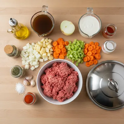 Crockpot Creamy Potato Hamburger Soup - cooking process
