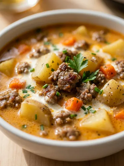 Crockpot Creamy Potato Hamburger Soup