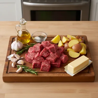 Crockpot Garlic Butter Steak Bites and Potatoes - cooking process