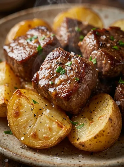 Crockpot Garlic Butter Steak Bites and Potatoes