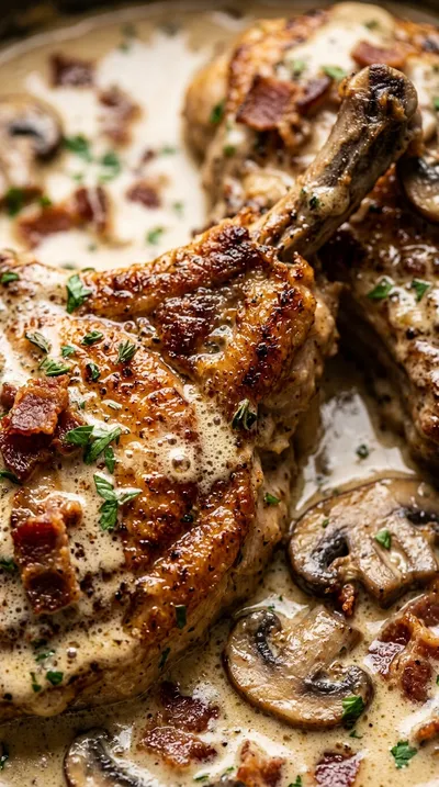 Creamy Chicken Thighs with Turkey Bacon Mushroom Sauce - ingredients preparation