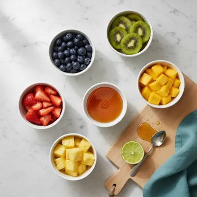 Fruit Salad With Honey Lime Dressing - ingredients preparation