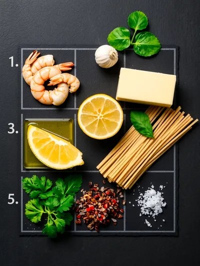 Garlic Butter Shrimp Scampi Pasta - ingredients preparation