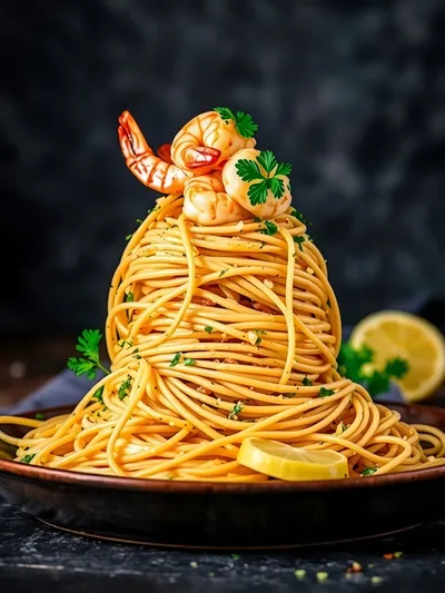 Garlic Butter Shrimp Scampi Pasta - ready to serve