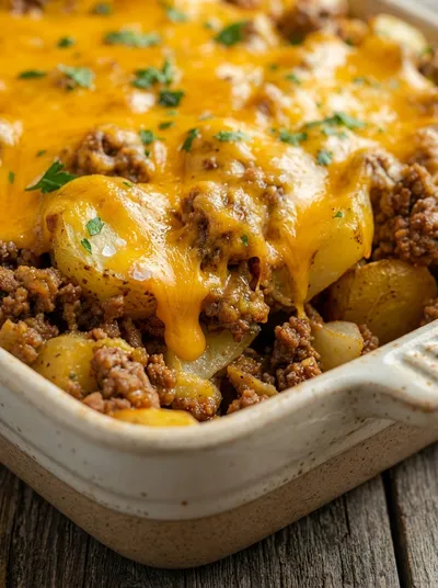 Hearty Cheesy Ground Beef and Potato Casserole