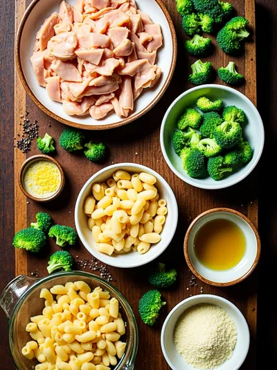 High Protein Rotisserie Chicken Broccoli Pasta - ingredients preparation