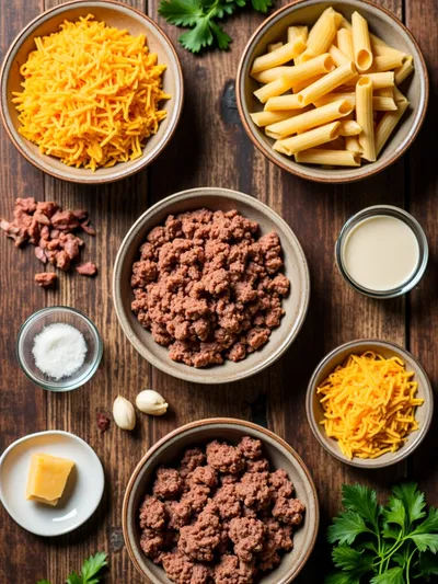 Loaded Turkey Bacon Cheeseburger Pasta - ingredients preparation