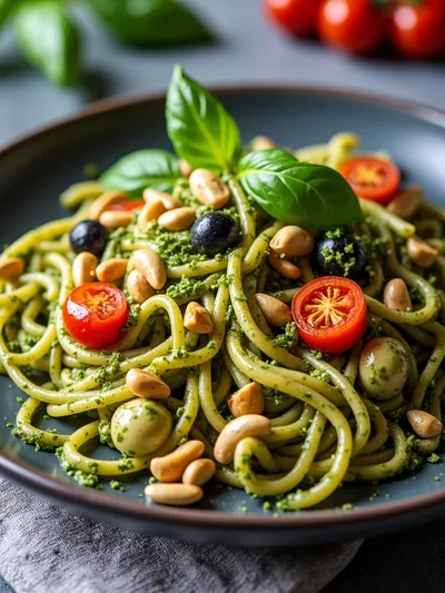 Mediterraner Nudelsalat Mit Pesto - ready to serve