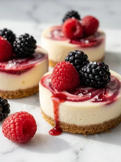 No Bake Mini Berry Swirl Cheesecakes