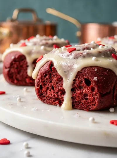 Red Velvet Cinnamon Rolls with Cream Cheese Frosting
