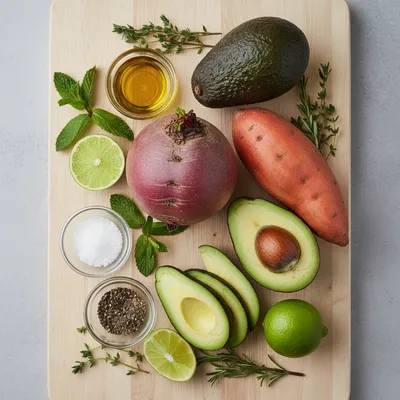 Roasted Beet Sweet Potato Avocado Salad - cooking process