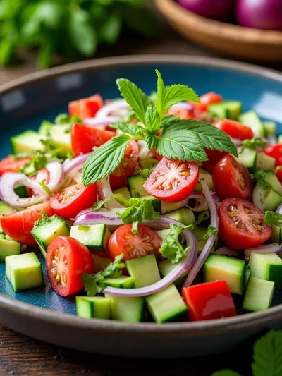 Shirazi Salad – Easy Fresh Tomato Cucumber Salad - ready to serve