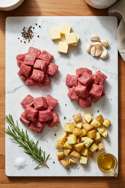 Slow Cooker Garlic Butter Beef Bites & Potatoes - cooking process