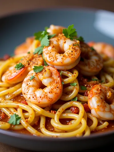 Spicy Garlic Shrimp Pasta - ready to serve