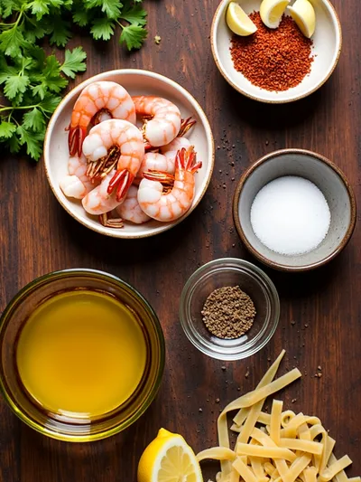 Spicy Garlic Shrimp Pasta - ingredients preparation