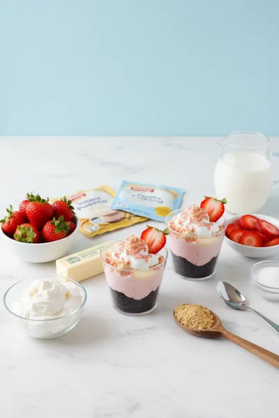 Strawberry Shortcake Pudding Cups - cooking process