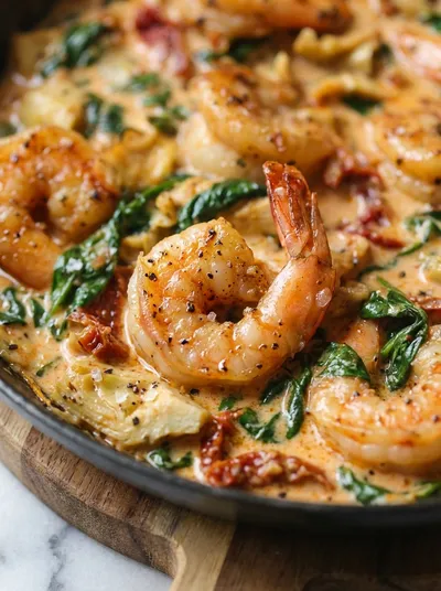 Tuscan Shrimp with Spinach, Artichokes and Sun‑Dried Tomatoes