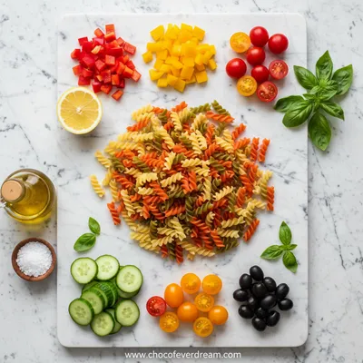 Vibrant Tri-Colored Rotini Pasta Salad - cooking process