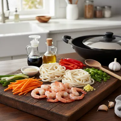 Yaki Udon With Shrimp – Quick Japanese Stir-Fry - cooking process