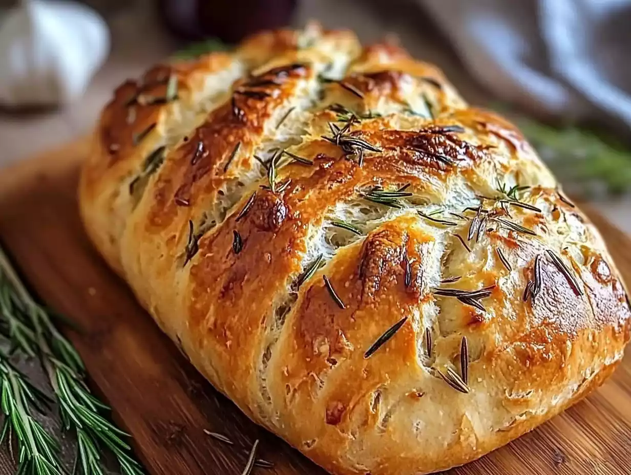  Rustic No-Knead Rosemary Garlic Bread 